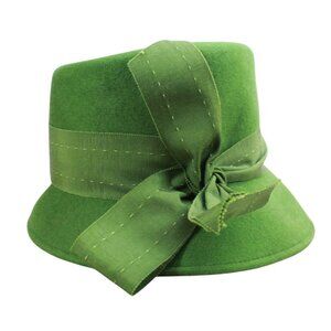 Vintage Glenover Henry Pollak Green 100% Wool Ribbon Bow Fedora Hat